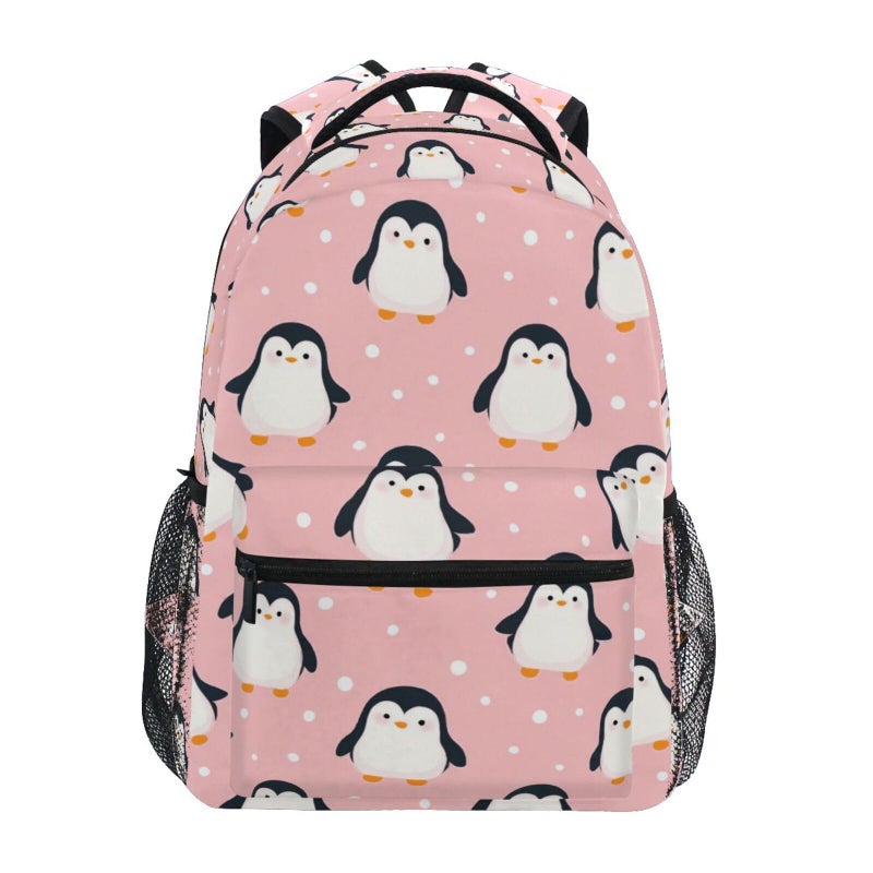 Kcldeci Cute Penguin Backpack for Boys Girls Kids Cartoon Pink Sea Animals Dots Student Bookbag School Bag 14 inch Laptop Backpacks Travel Daypack Shoulder Bag - Image 1